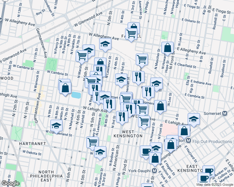 map of restaurants, bars, coffee shops, grocery stores, and more near 2814 North 3rd Street in Philadelphia