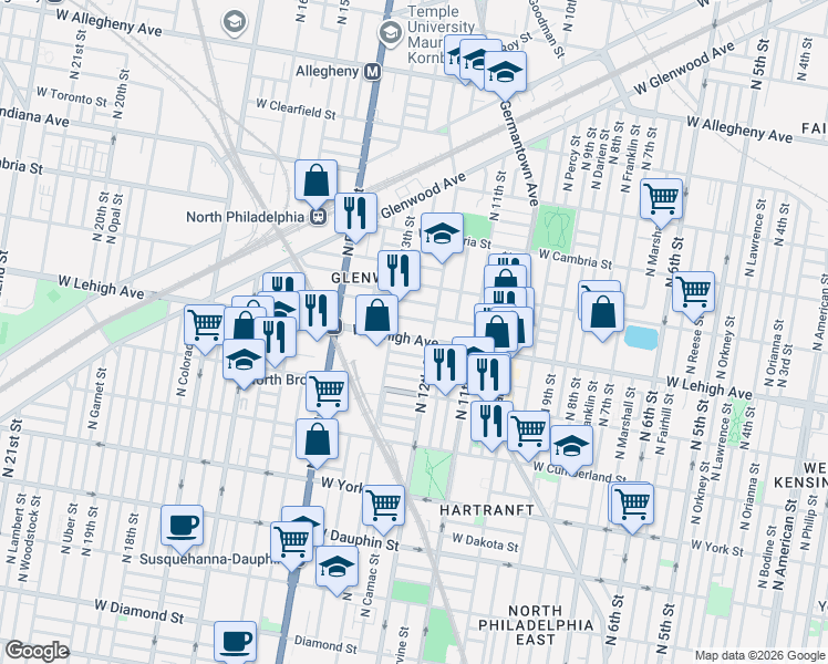 map of restaurants, bars, coffee shops, grocery stores, and more near in Philadelphia