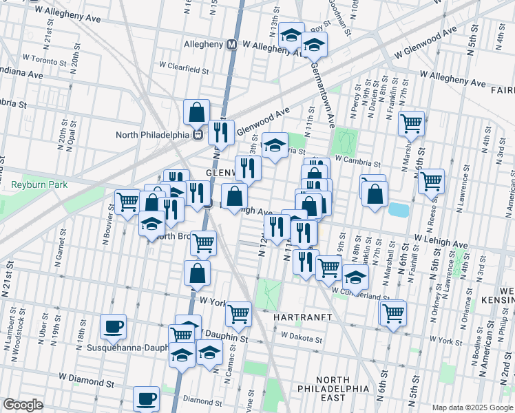 map of restaurants, bars, coffee shops, grocery stores, and more near in Philadelphia