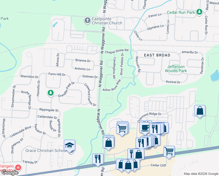 map of restaurants, bars, coffee shops, grocery stores, and more near 8118 Arbor Rose Way in Blacklick