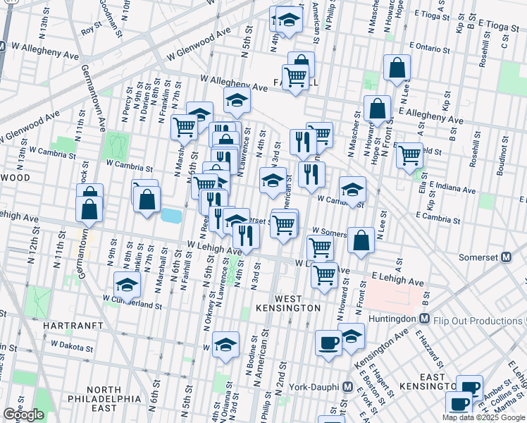 map of restaurants, bars, coffee shops, grocery stores, and more near 2816 North 3rd Street in Philadelphia