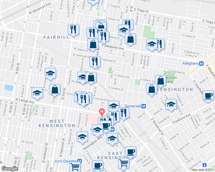 map of restaurants, bars, coffee shops, grocery stores, and more near 2944 Ella Street in Philadelphia