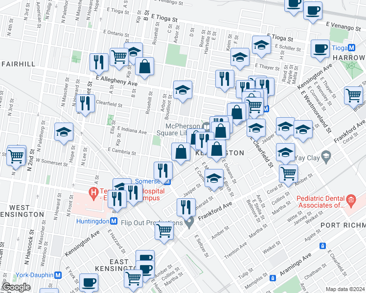 map of restaurants, bars, coffee shops, grocery stores, and more near 2942 Rorer Street in Philadelphia