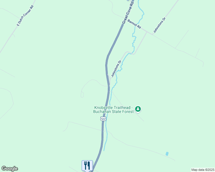map of restaurants, bars, coffee shops, grocery stores, and more near 25185 Great Cove Road in McConnellsburg