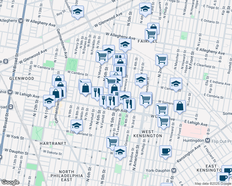 map of restaurants, bars, coffee shops, grocery stores, and more near in Philadelphia
