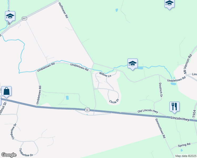 map of restaurants, bars, coffee shops, grocery stores, and more near 753 Willow Lane in Gap