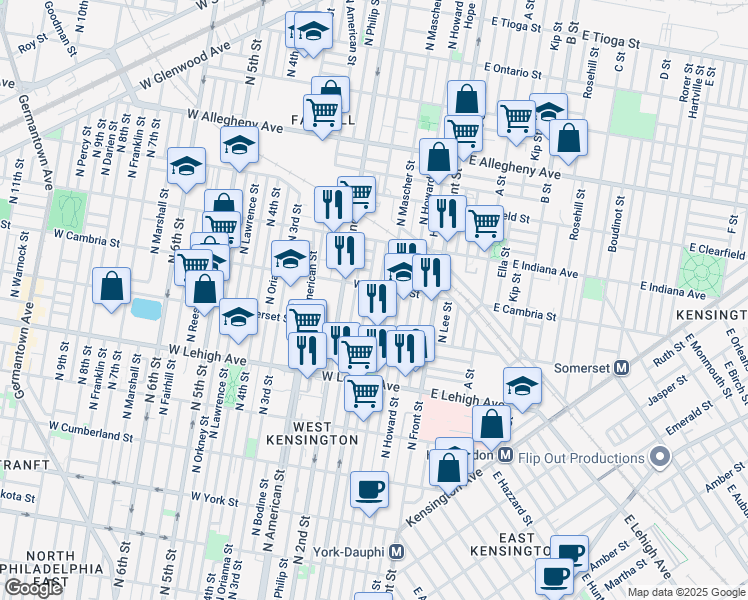map of restaurants, bars, coffee shops, grocery stores, and more near 2852 Mutter Street in Philadelphia