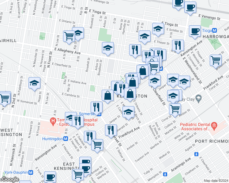 map of restaurants, bars, coffee shops, grocery stores, and more near 2963 Hartville Street in Philadelphia