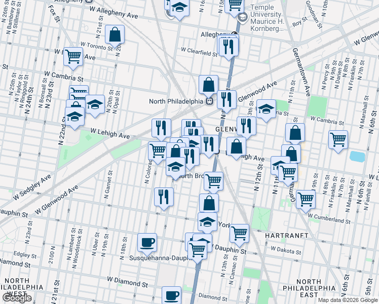 map of restaurants, bars, coffee shops, grocery stores, and more near in Philadelphia