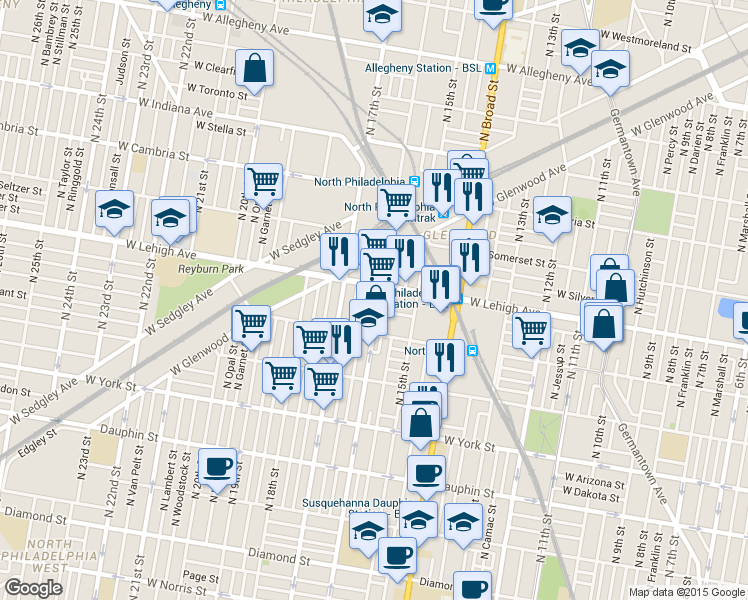map of restaurants, bars, coffee shops, grocery stores, and more near in Philadelphia