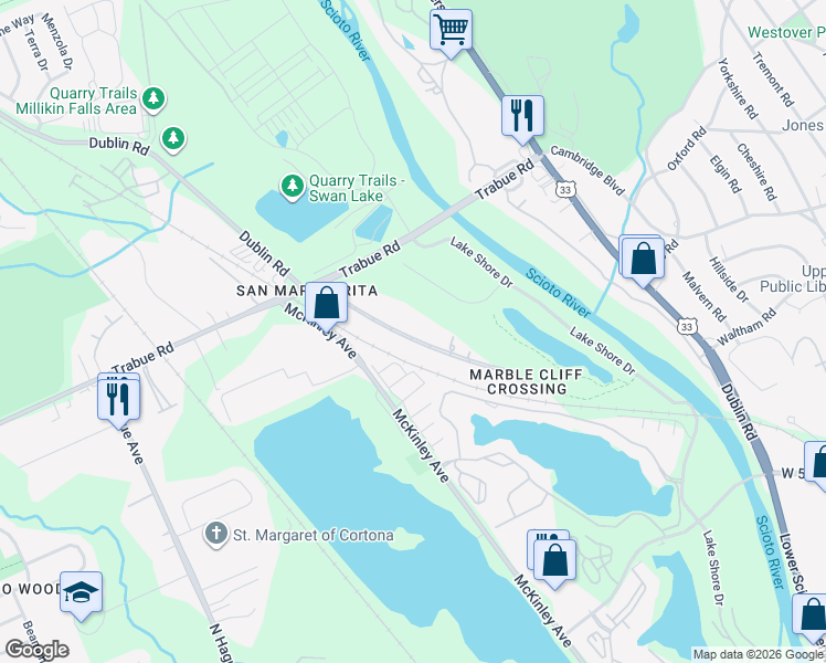 map of restaurants, bars, coffee shops, grocery stores, and more near 2644 Marblevista Boulevard in Columbus