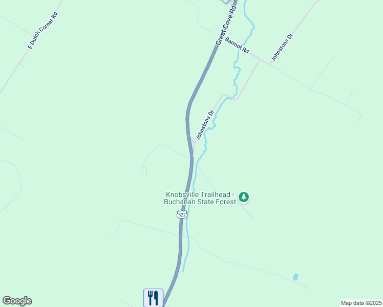 map of restaurants, bars, coffee shops, grocery stores, and more near 25185 Great Cove Road in McConnellsburg