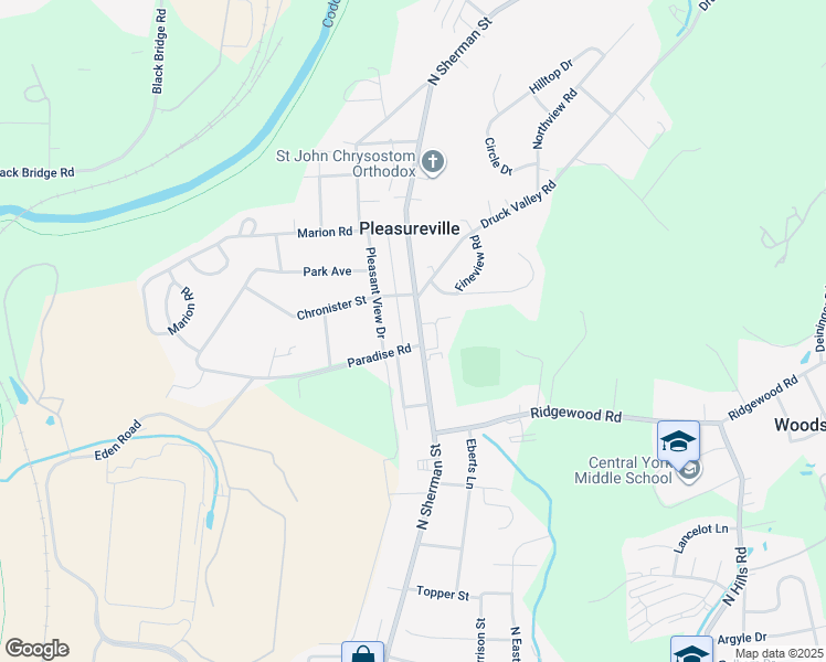 map of restaurants, bars, coffee shops, grocery stores, and more near 2120 North Sherman Street in York