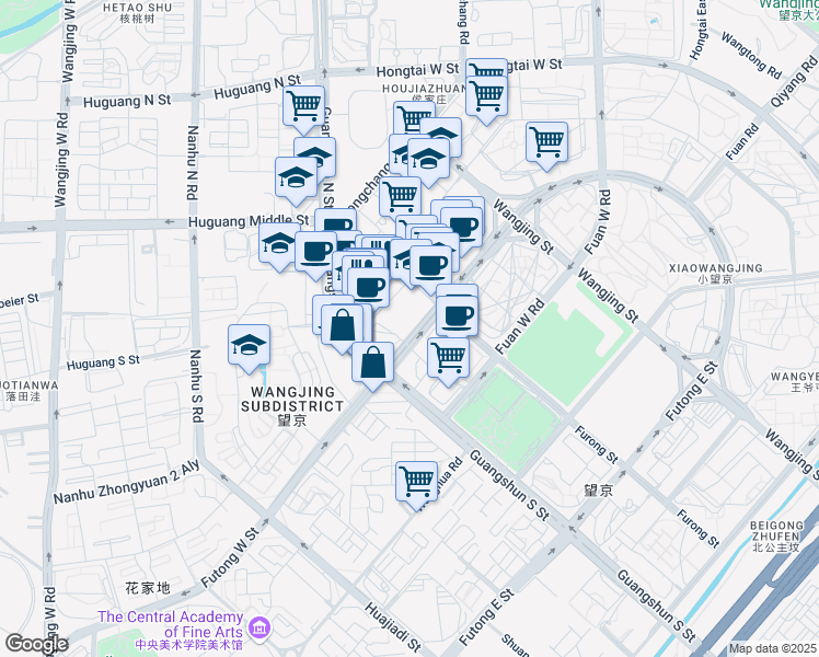 map of restaurants, bars, coffee shops, grocery stores, and more near Chaoyang North Road in Beijing
