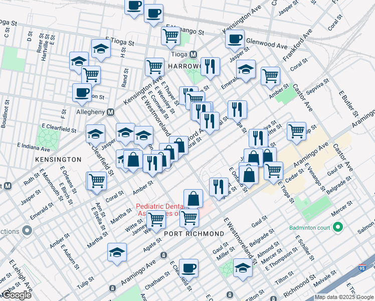 map of restaurants, bars, coffee shops, grocery stores, and more near 3333 Frankford Avenue in Philadelphia