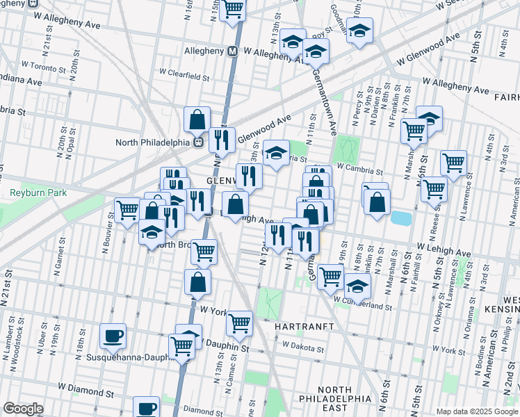 map of restaurants, bars, coffee shops, grocery stores, and more near 2731 North 13th Street in Philadelphia