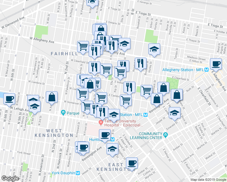 map of restaurants, bars, coffee shops, grocery stores, and more near 2912 Kip Street in Philadelphia
