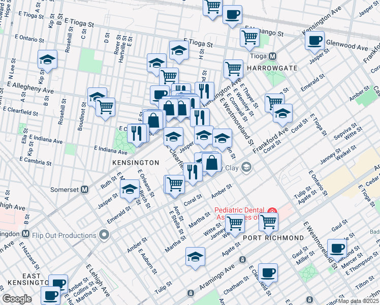 map of restaurants, bars, coffee shops, grocery stores, and more near 1914 East Lippincott Street in Philadelphia