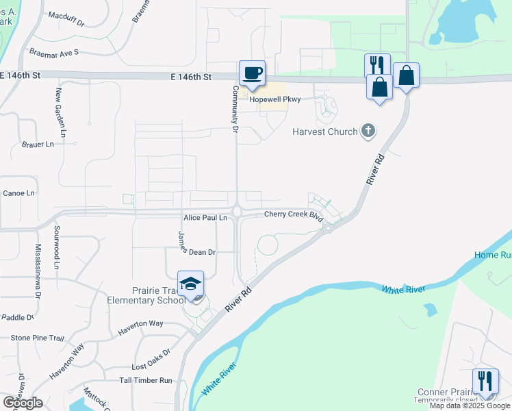 map of restaurants, bars, coffee shops, grocery stores, and more near 7219 Antiquity Drive in Carmel
