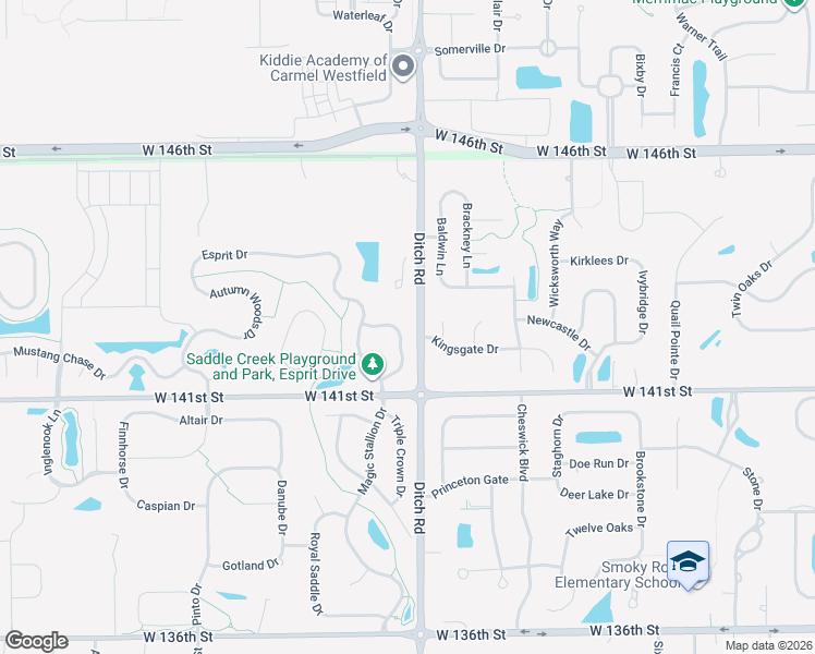 map of restaurants, bars, coffee shops, grocery stores, and more near 14183 Nicholas Drive in Westfield