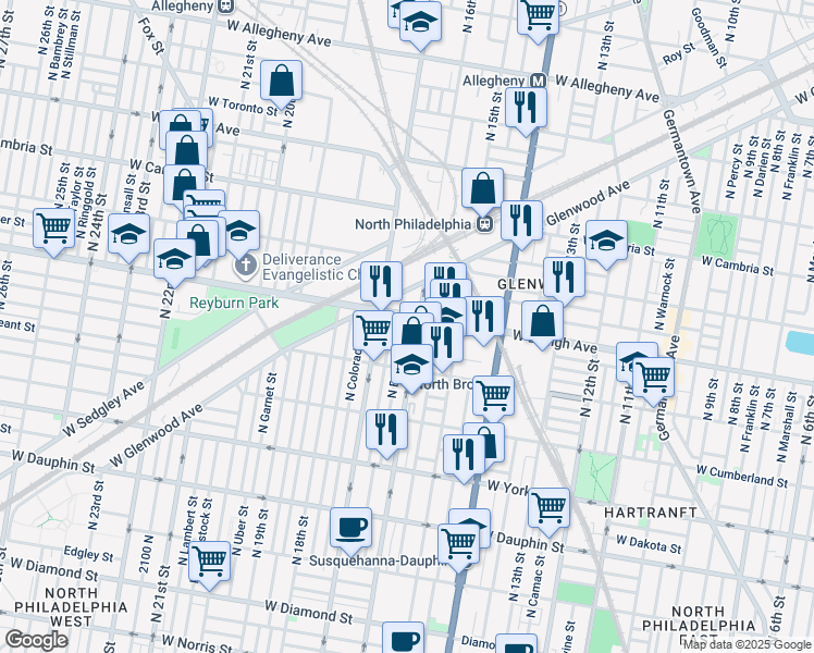 map of restaurants, bars, coffee shops, grocery stores, and more near 2663 North Bancroft Street in Philadelphia