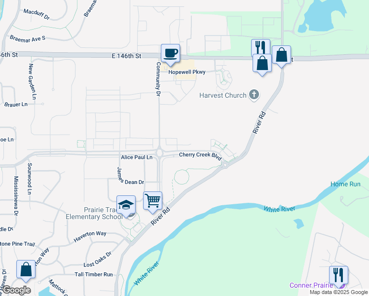 map of restaurants, bars, coffee shops, grocery stores, and more near 7219 Antiquity Drive in Carmel