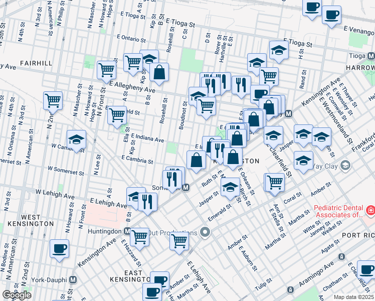 map of restaurants, bars, coffee shops, grocery stores, and more near 2940 D Street in Philadelphia