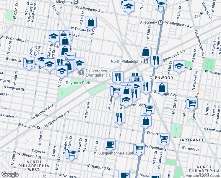 map of restaurants, bars, coffee shops, grocery stores, and more near 2647 North Bouvier Street in Philadelphia