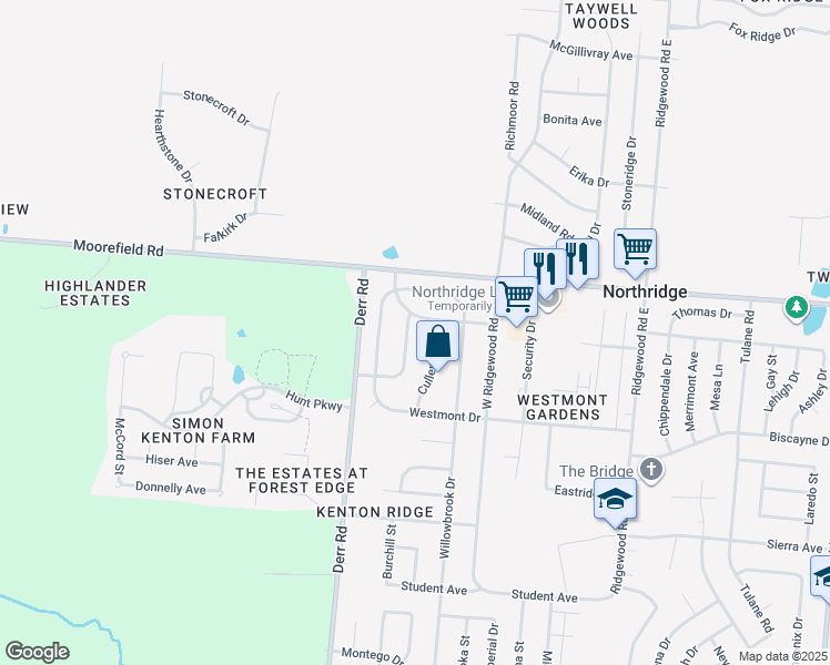 map of restaurants, bars, coffee shops, grocery stores, and more near 1111 Stanway Avenue in Springfield