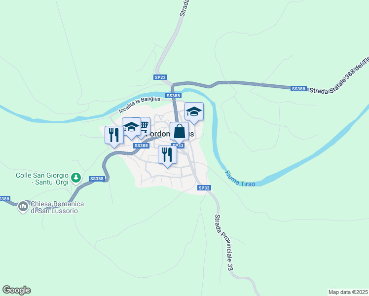 map of restaurants, bars, coffee shops, grocery stores, and more near 3 Via Cesare Battisti in Fordongianus