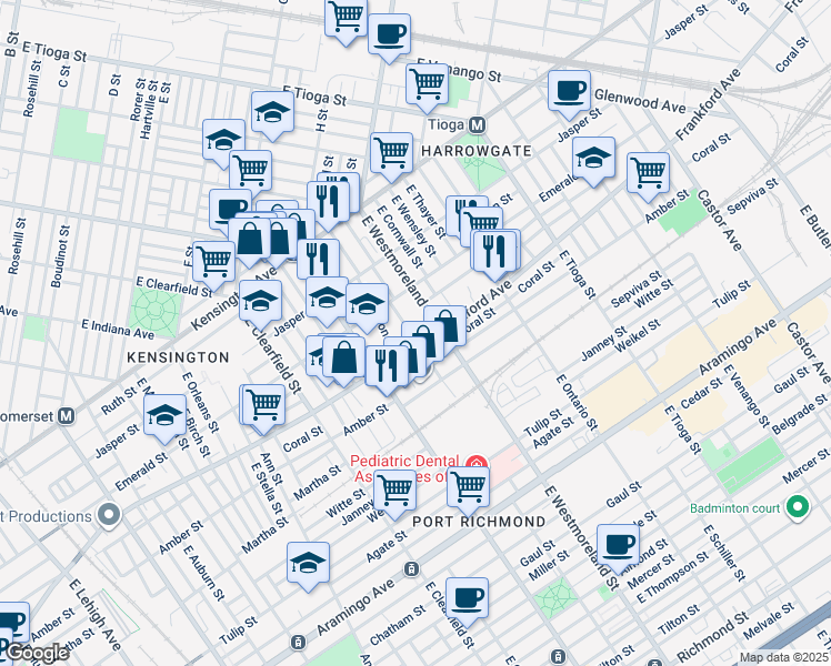 map of restaurants, bars, coffee shops, grocery stores, and more near 3243 Joyce Street in Philadelphia