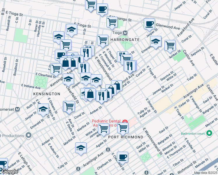 map of restaurants, bars, coffee shops, grocery stores, and more near 3243 Joyce Street in Philadelphia