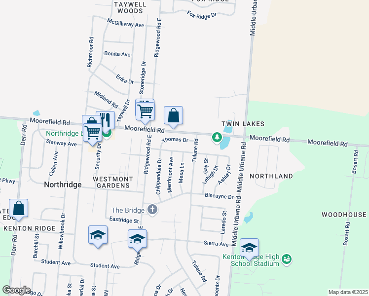 map of restaurants, bars, coffee shops, grocery stores, and more near 1733 Thomas Drive in Springfield