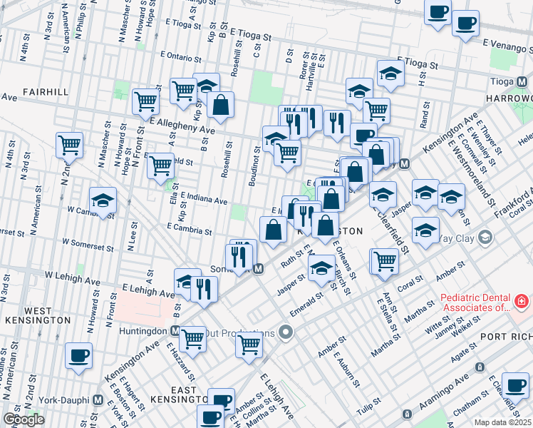 map of restaurants, bars, coffee shops, grocery stores, and more near 2955 D Street in Philadelphia