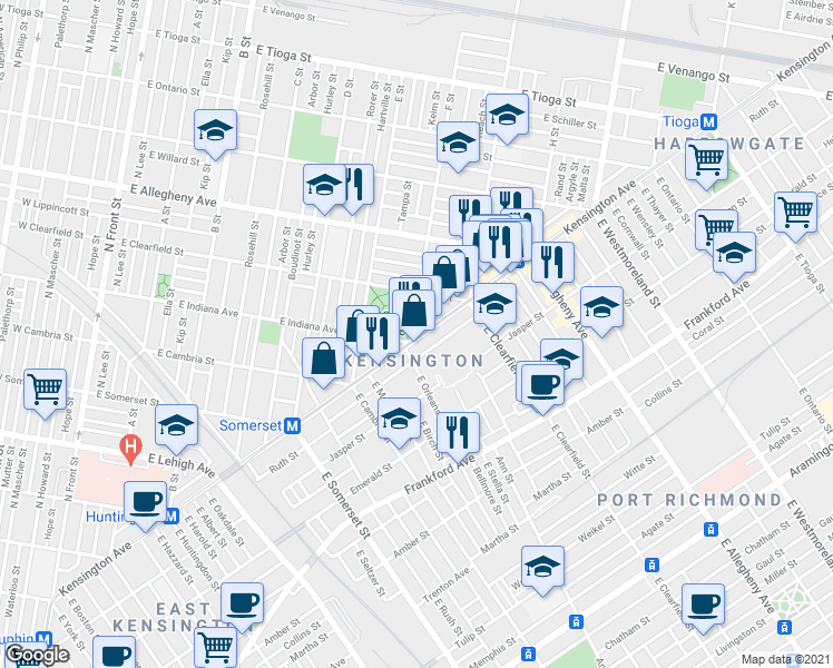 map of restaurants, bars, coffee shops, grocery stores, and more near in Philadelphia