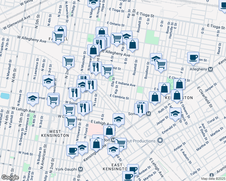map of restaurants, bars, coffee shops, grocery stores, and more near 2929 Ella Street in Philadelphia