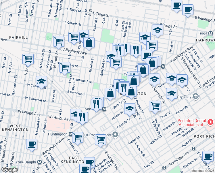 map of restaurants, bars, coffee shops, grocery stores, and more near 2957 D Street in Philadelphia