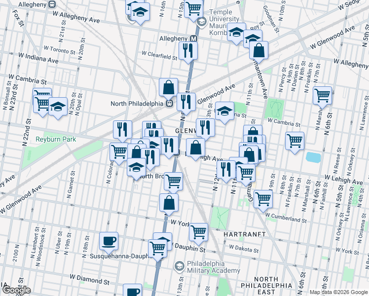 map of restaurants, bars, coffee shops, grocery stores, and more near in Philadelphia