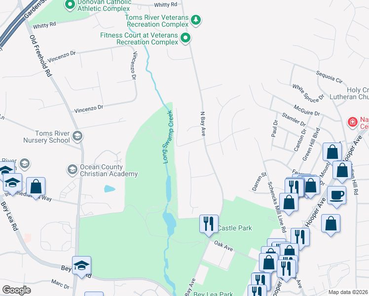 map of restaurants, bars, coffee shops, grocery stores, and more near 528 Eagle Point Drive in Toms River