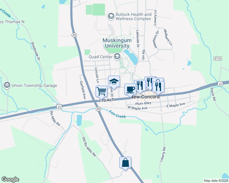 map of restaurants, bars, coffee shops, grocery stores, and more near 4 Stormont Street in New Concord