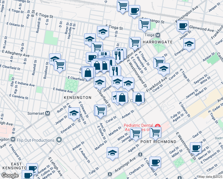 map of restaurants, bars, coffee shops, grocery stores, and more near 1913 East Lippincott Street in Philadelphia