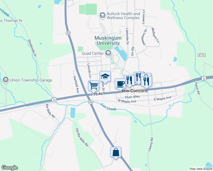 map of restaurants, bars, coffee shops, grocery stores, and more near 4 Stormont Street in New Concord