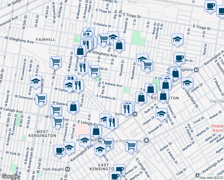 map of restaurants, bars, coffee shops, grocery stores, and more near 2959 B Street in Philadelphia