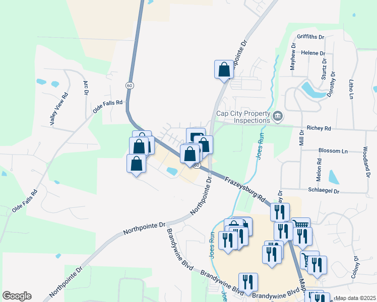map of restaurants, bars, coffee shops, grocery stores, and more near 3784 Frazeysburg Road in Zanesville