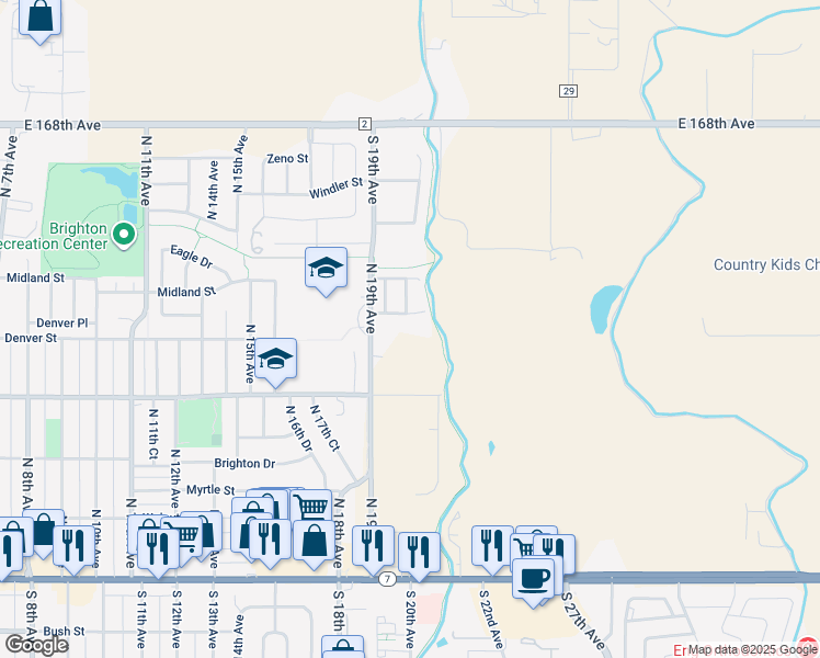 map of restaurants, bars, coffee shops, grocery stores, and more near 2135 Overland Drive in Brighton