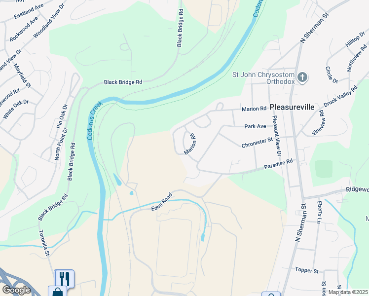 map of restaurants, bars, coffee shops, grocery stores, and more near Maple Crest Boulevard in York