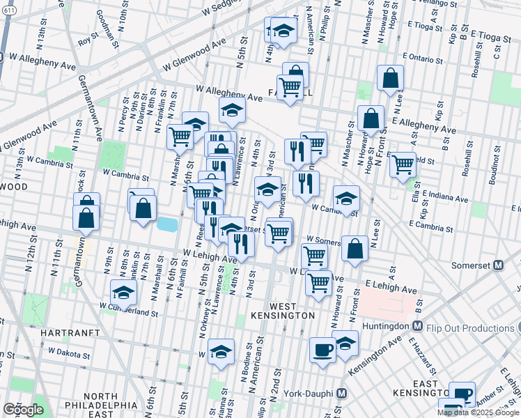 map of restaurants, bars, coffee shops, grocery stores, and more near 2842 North 3rd Street in Philadelphia