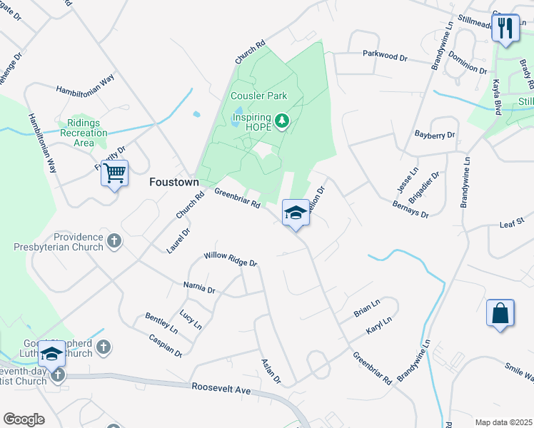map of restaurants, bars, coffee shops, grocery stores, and more near 879 Greenbriar Road in York