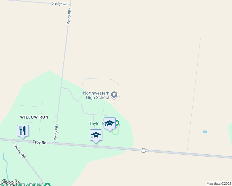 map of restaurants, bars, coffee shops, grocery stores, and more near 5610 Troy Road in Springfield