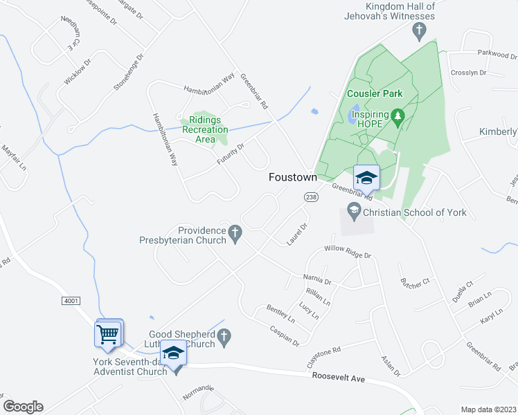 map of restaurants, bars, coffee shops, grocery stores, and more near 1139 Sarazen Way in York